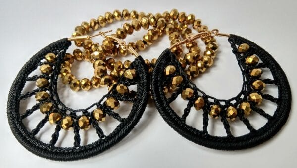 Crochet Beaded Hoop Earrings-small size