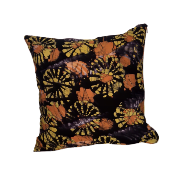 Batik orange yellow flower cushion cover