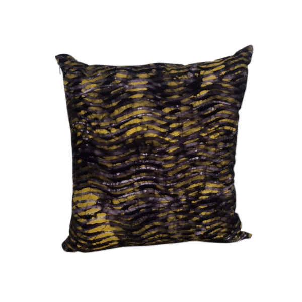 Batik black and yellow waves cushion cover