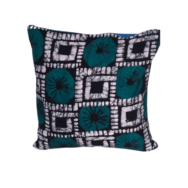 Batik teal flower cushion cover