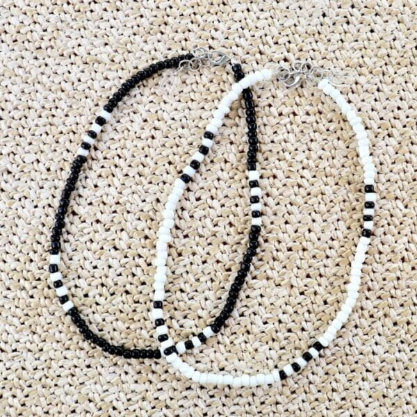 2 Pcs/Set Seed bead Anklets - Black, White.