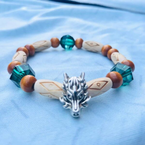 Emerald Green African Bracelet-Dragon head pendant.