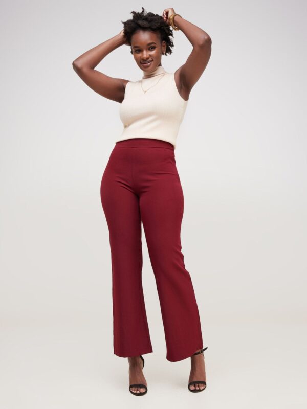 Anika Boot-Cut Dress Pants With Zipper on the Side - Dark Red