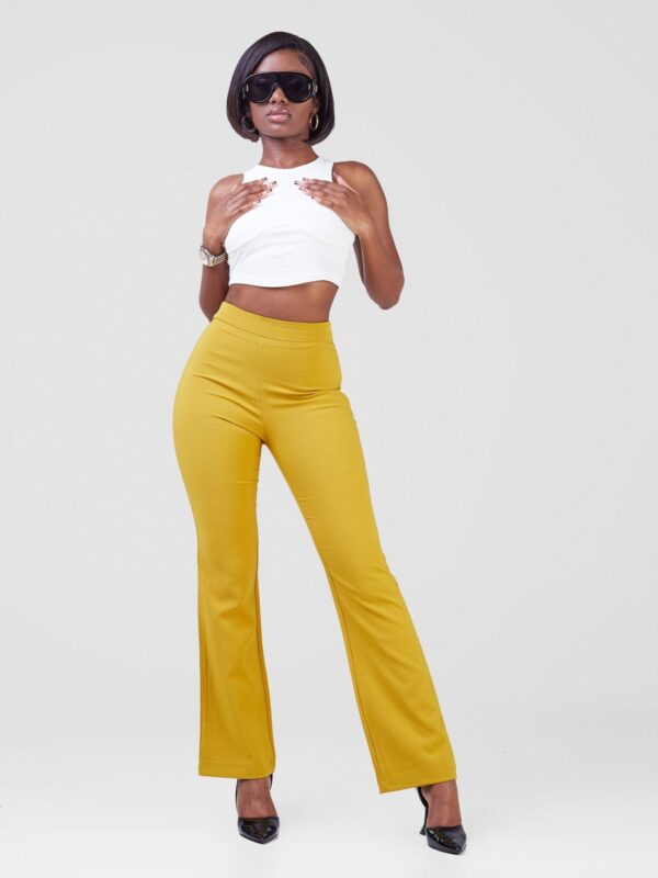 Anika Boot-Cut Dress Pants With Zipper on the Side - Mustard