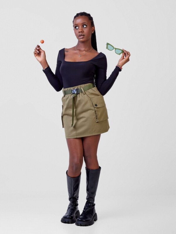 Anika Vintage Highwaisted Large Pockets Cargo Mini Skirt - Green