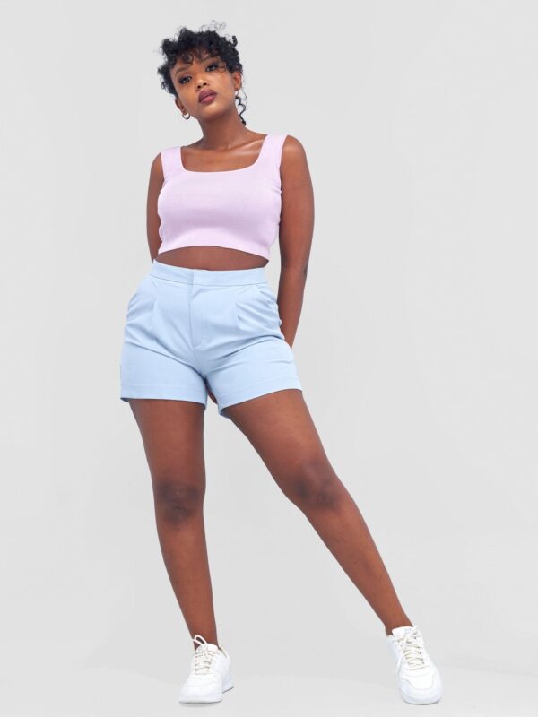 Anika Clip Shorts With Angular Pockets - Light Blue