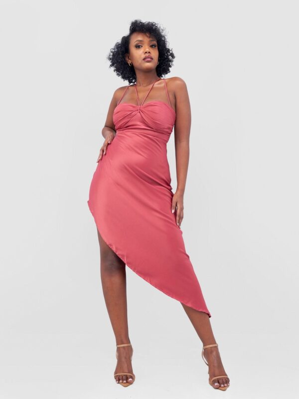 Lola Long Strappy Satin Dress with Pleated Bust - Blush Pink