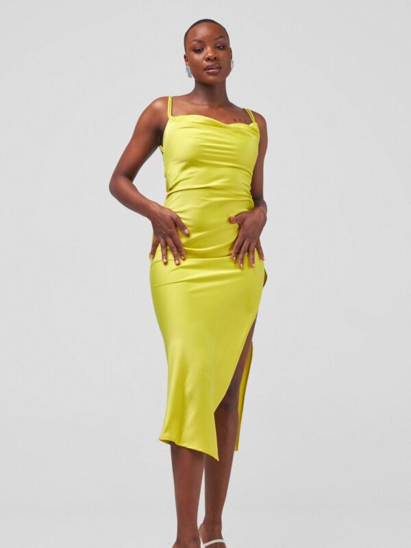 Anika Long Satin Double Strap Dress - Lime